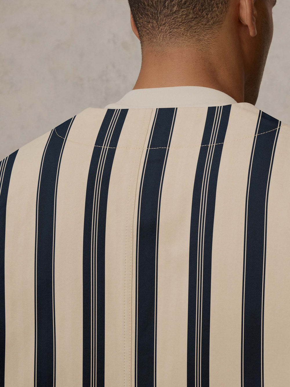 Collarless Jacket - Navy Stripe