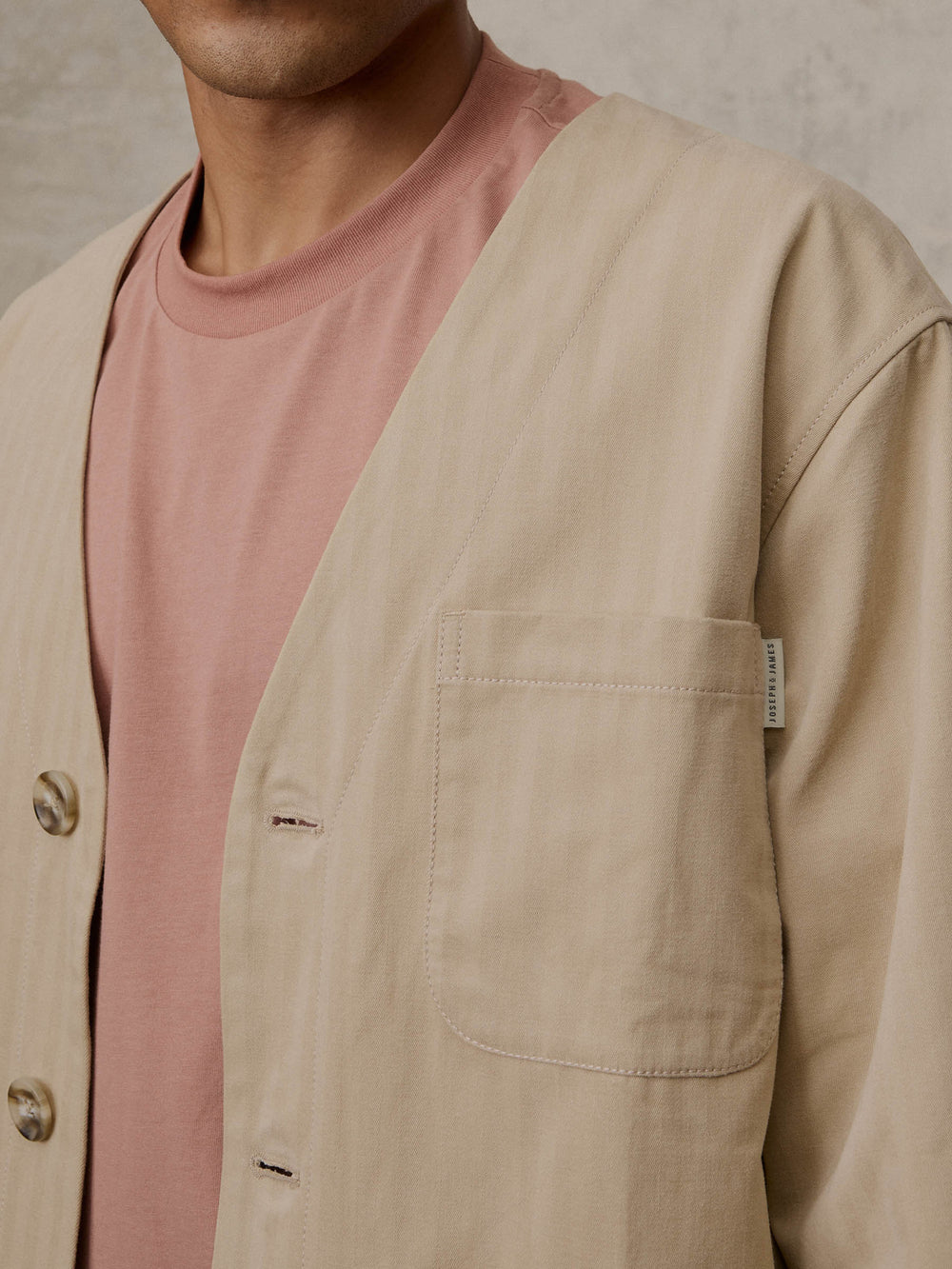 Collarless Jacket - Sand