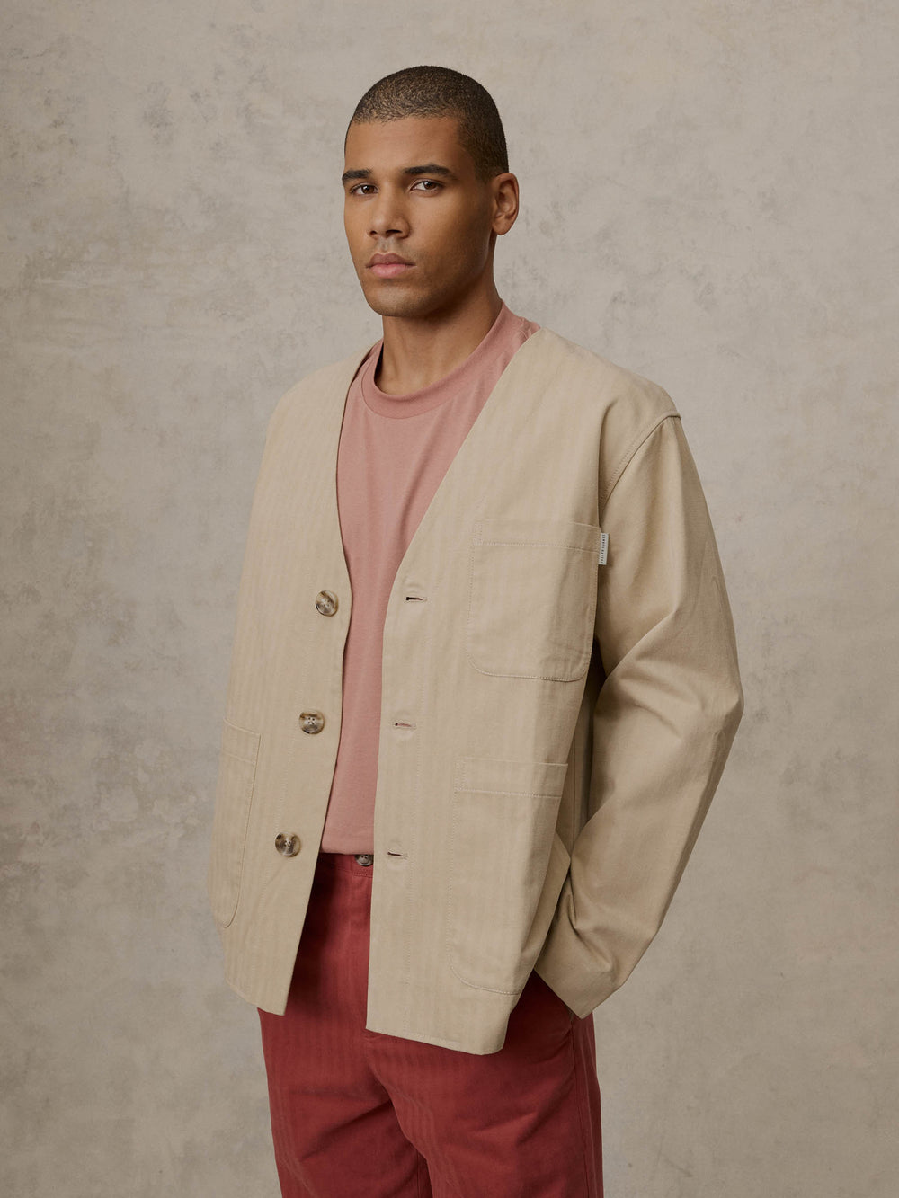 Collarless Jacket - Sand