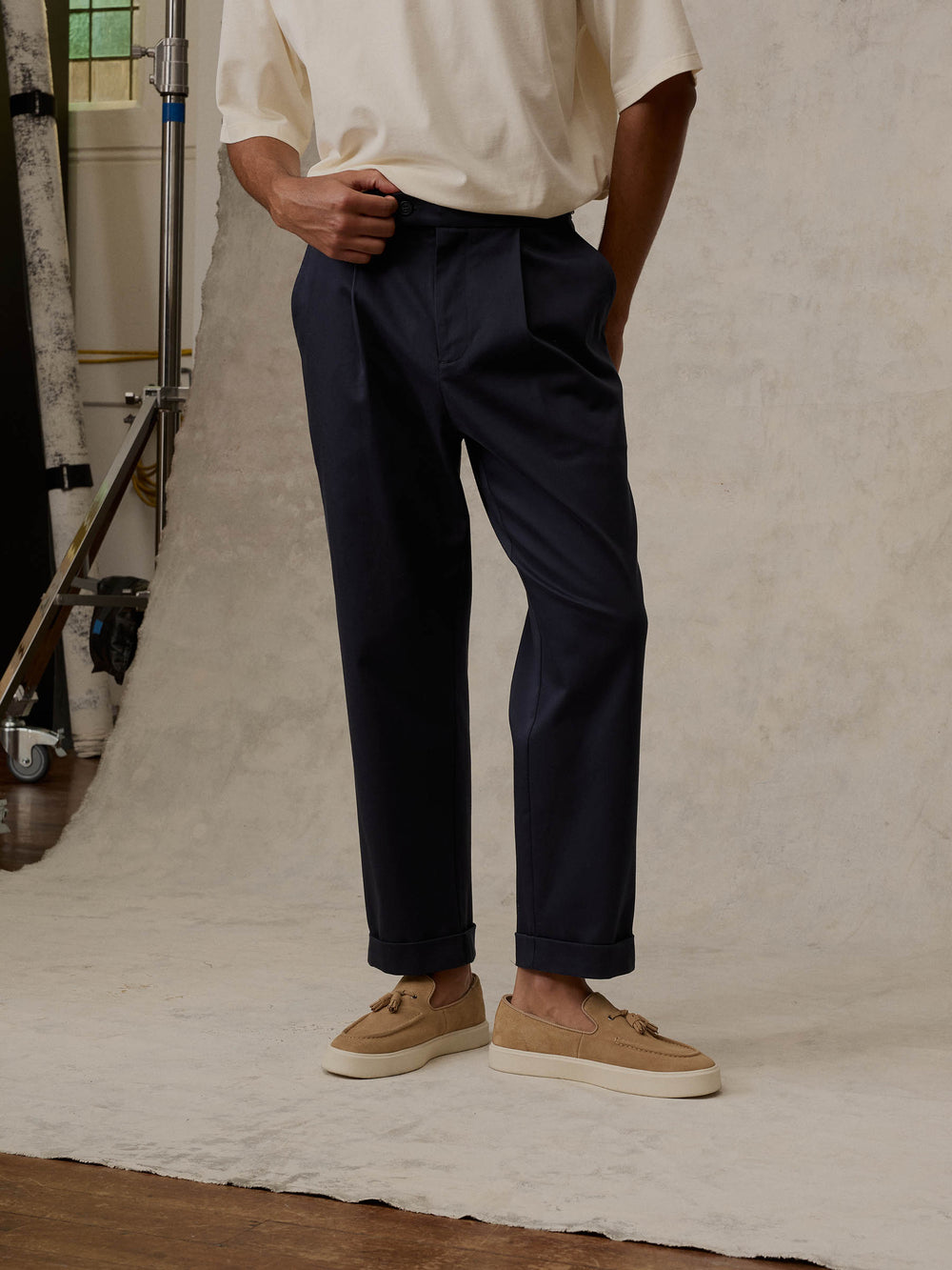 Cropped Pleated Trouser - Ink