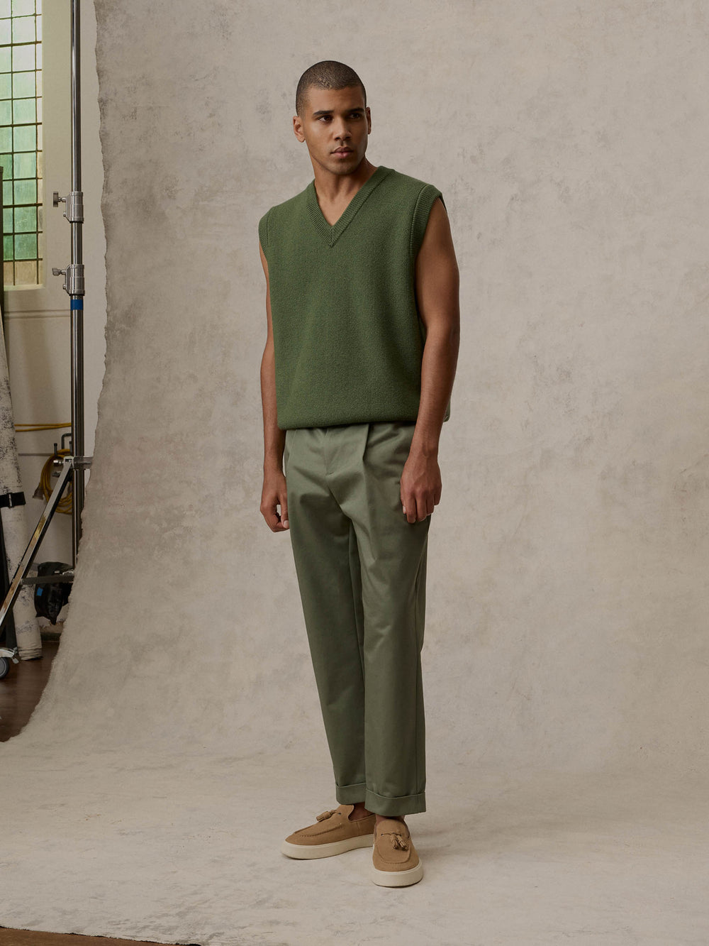 Cropped Pleated Trouser - Shale Green
