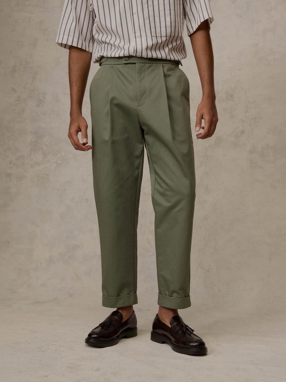 Cropped Pleated Trouser - Shale Green