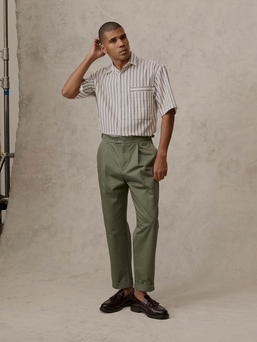 Cropped Pleated Trouser - Shale Green