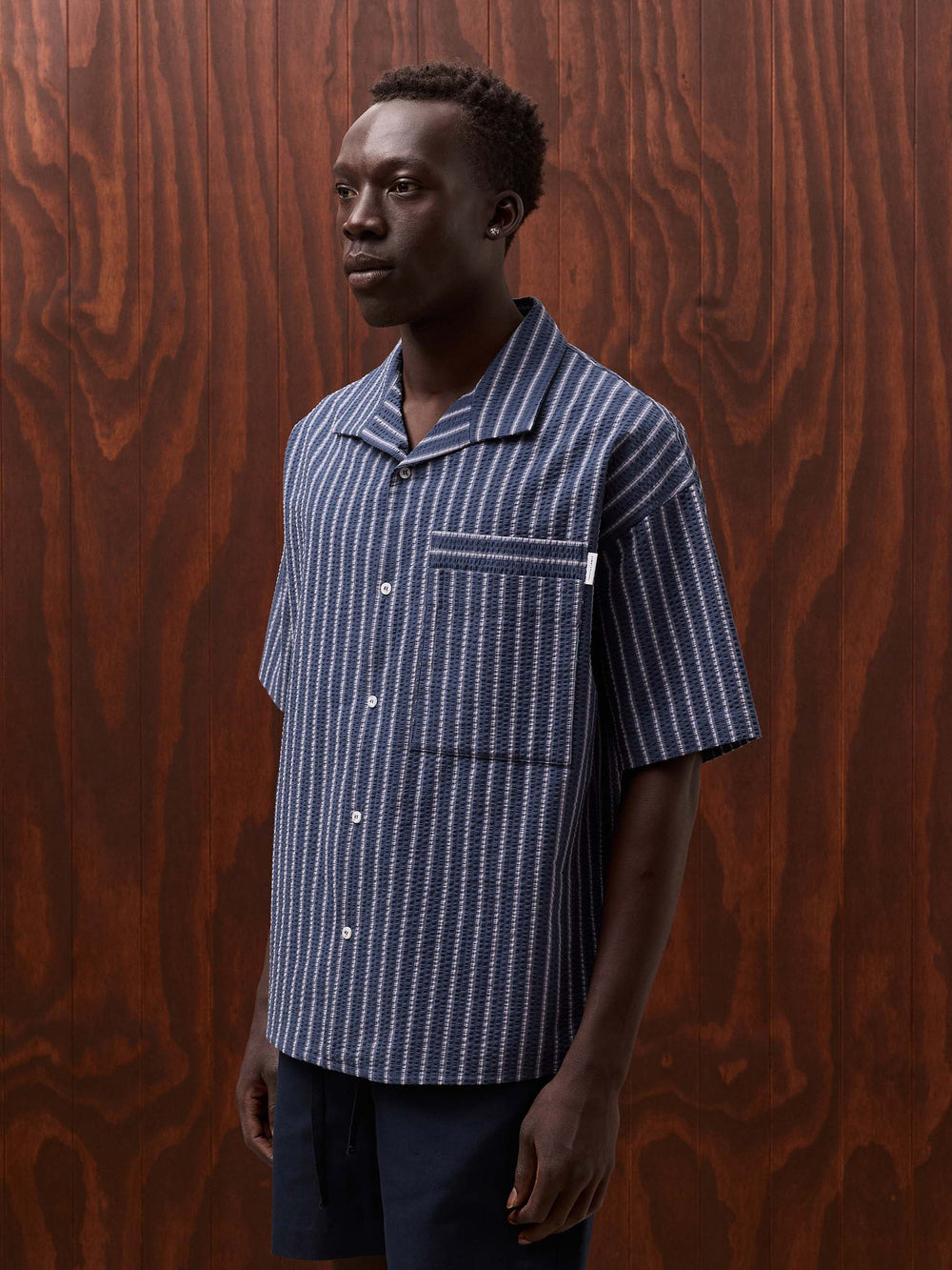 JOSEPH & JAMES - Striped Seersucker Shirt (Indigo Resort stripe)